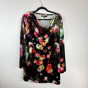 Caleaas Blouse Top Womens X Large Floral Long Sleeve Cowl Neck Velvet Black Pink